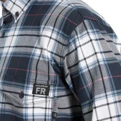 Wolverine FR Plaid Long Sleeve Twill Shirt Navy Plaid Store