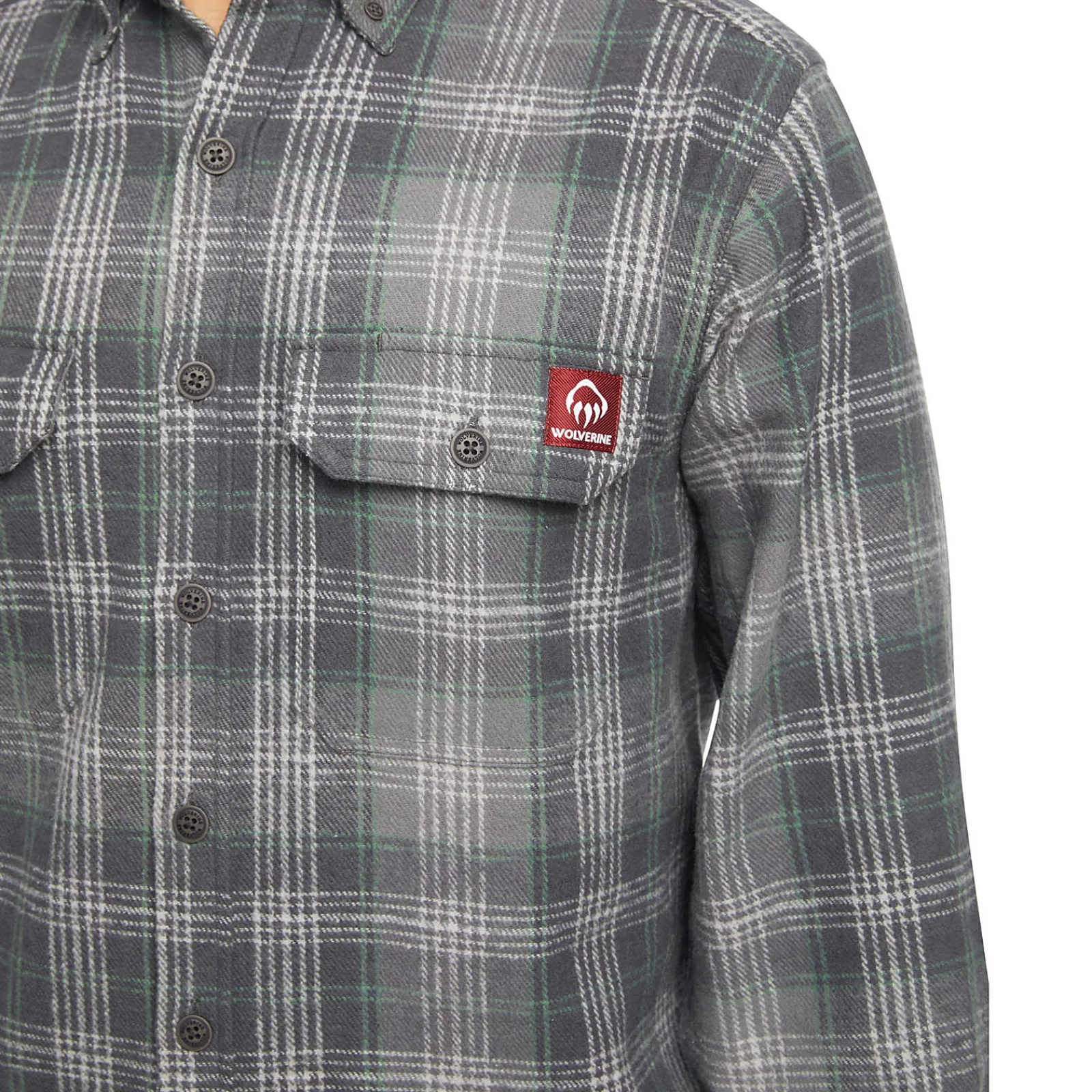 Wolverine Glacier Heavyweight Long Sleeve Flannel Shirt Greystone Plaid Clearance