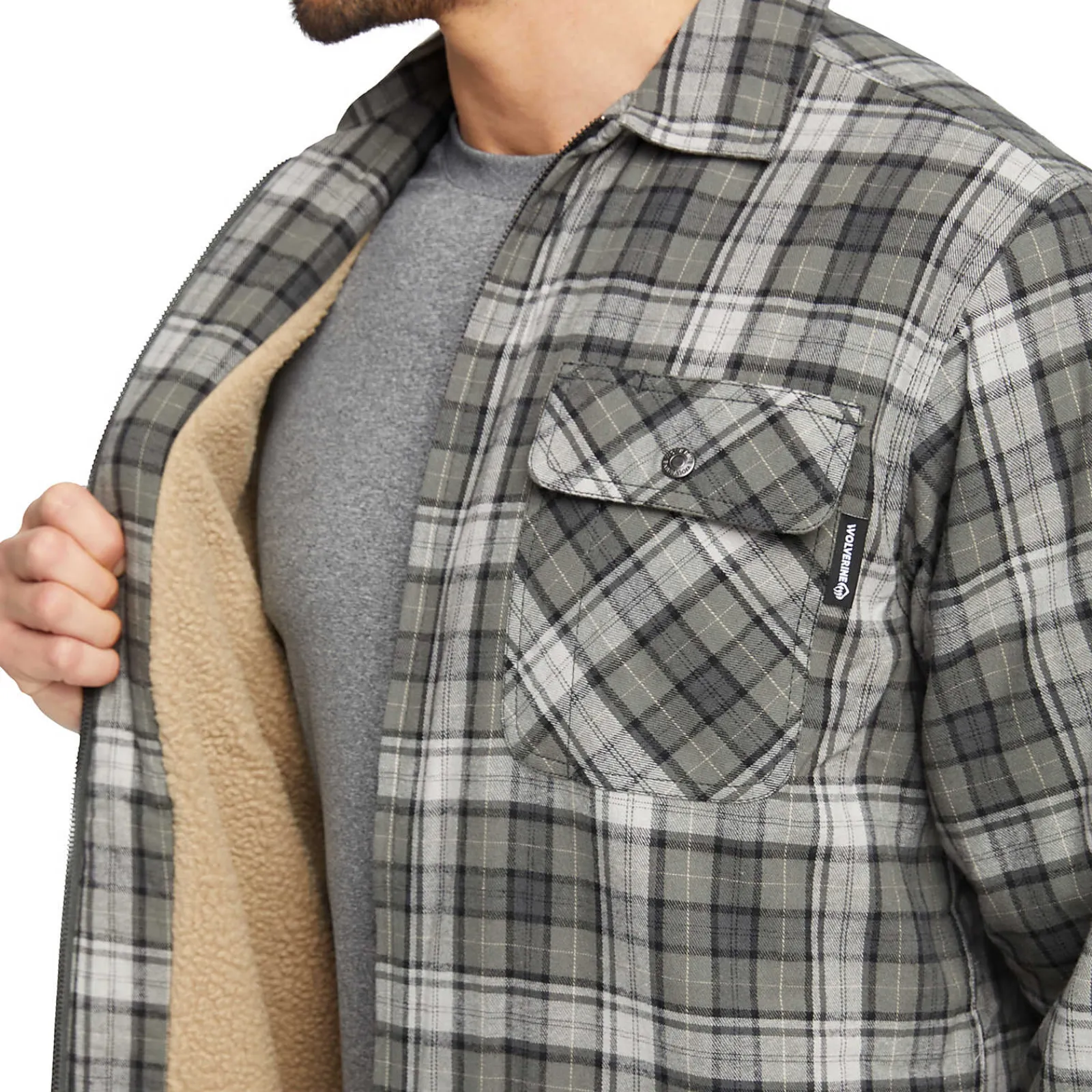 Wolverine Hastings Sherpa Lined Zip Shirt-Jac Asphalt Plaid Hot