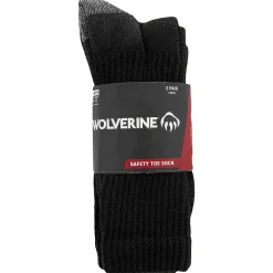 Wolverine 2-PK Safety-Toe Moisture-Wicking Crew Sock Black New