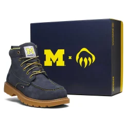 Wolverine X Valiant University Of Michigan Floorhand Moc Toe Work Boot Navy Sale
