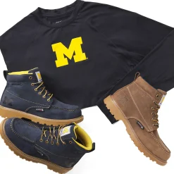 Wolverine X Valiant University Of Michigan Floorhand Moc Toe Work Boot Navy Sale